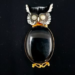 Vintage Original by Robert Black Owl Brooch with Pearl Eyes-1970s